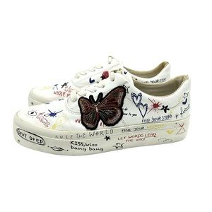 Zara Graffiti Platform Sneakers Butterfly Patch Lace Ups EU SZ 38 = 7.5